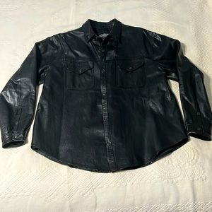 90's Black Leather Shirt Jacket/ Shacket
